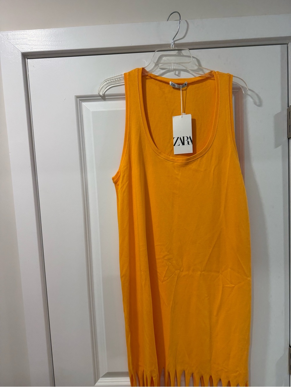 Zara Orange Sleeveless Fringe Tank Top